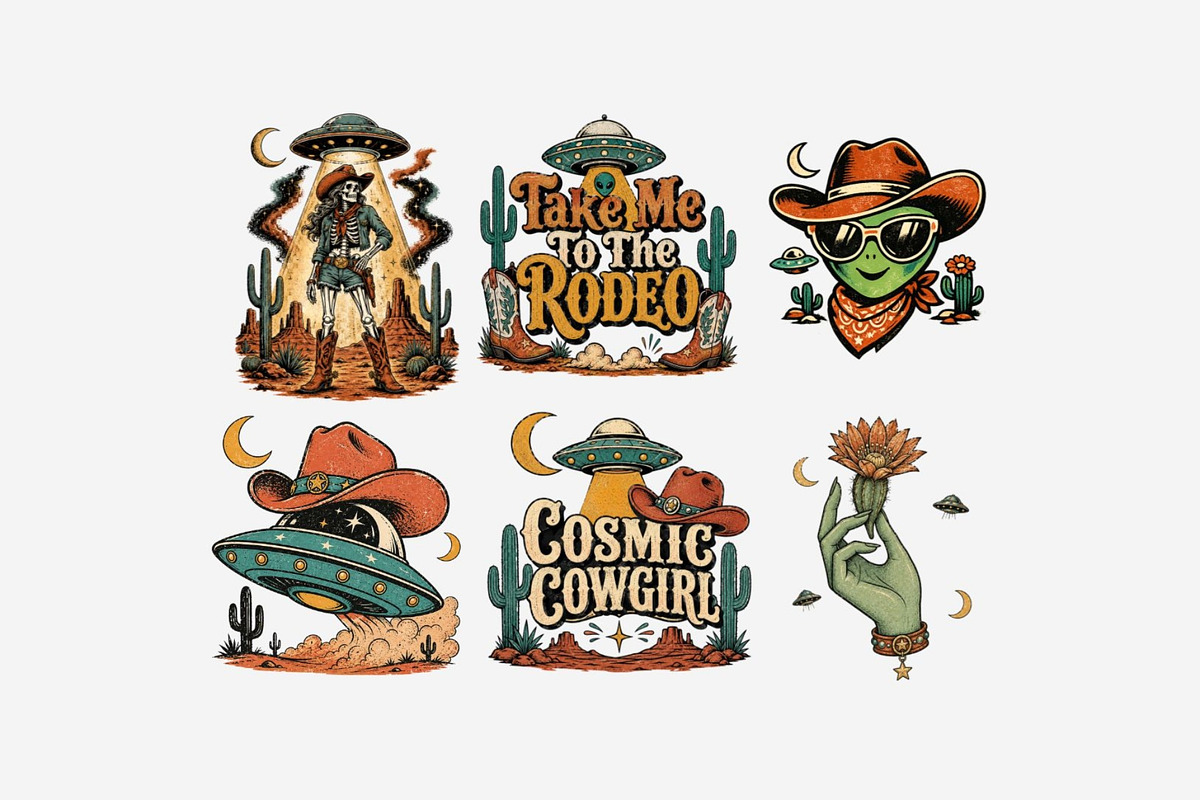 Alien Cowgirl Clipart Bundle, a Technology Illustration by Tanya Kart (Photo 4 of 5)
