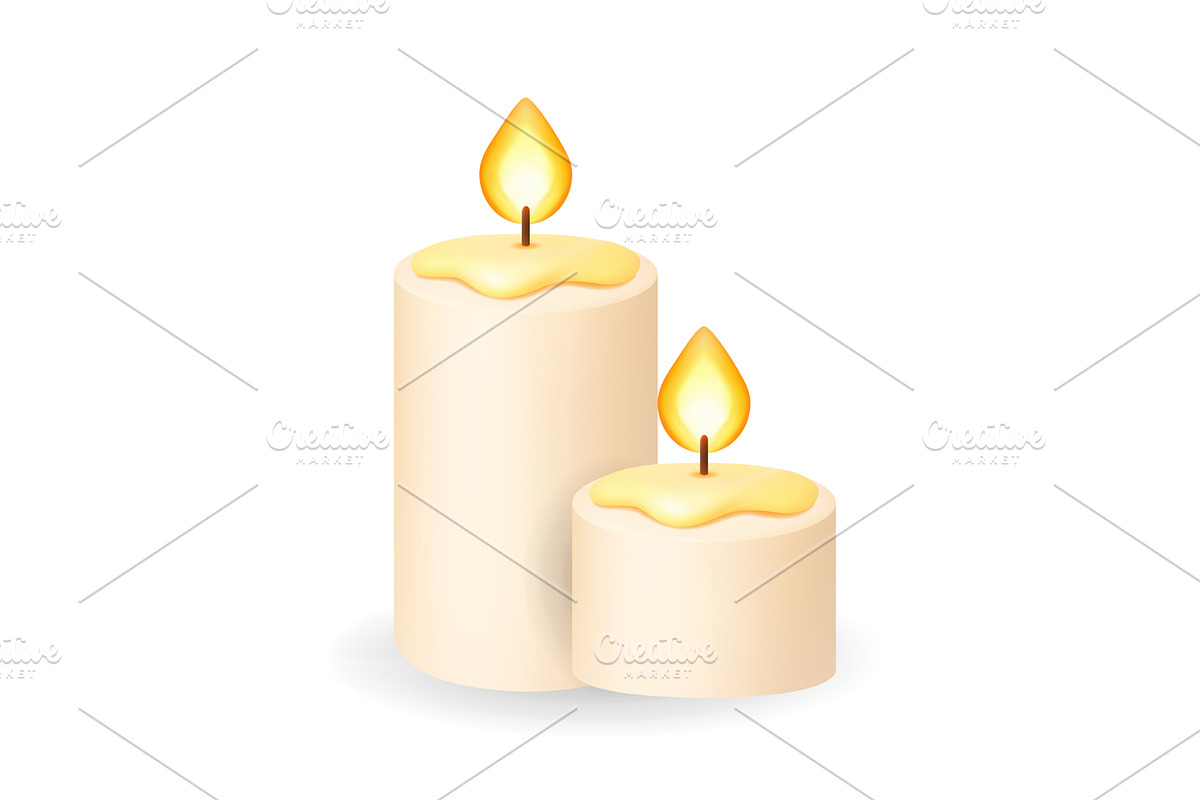 Two lit candles with warm flame. 3D, an Object Illustration by GraphiShop