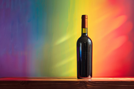 A dark bottle of red wine placed on, a Photo by Tanuart