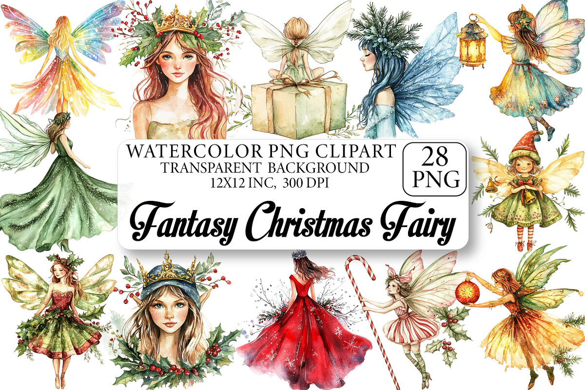 Fantasy Christmas Fairy Clipart, an Illustration by DreamPrint404 (Photo 1 of 6)