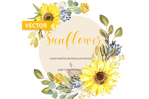 -50% Vector Watercolor Sunflower