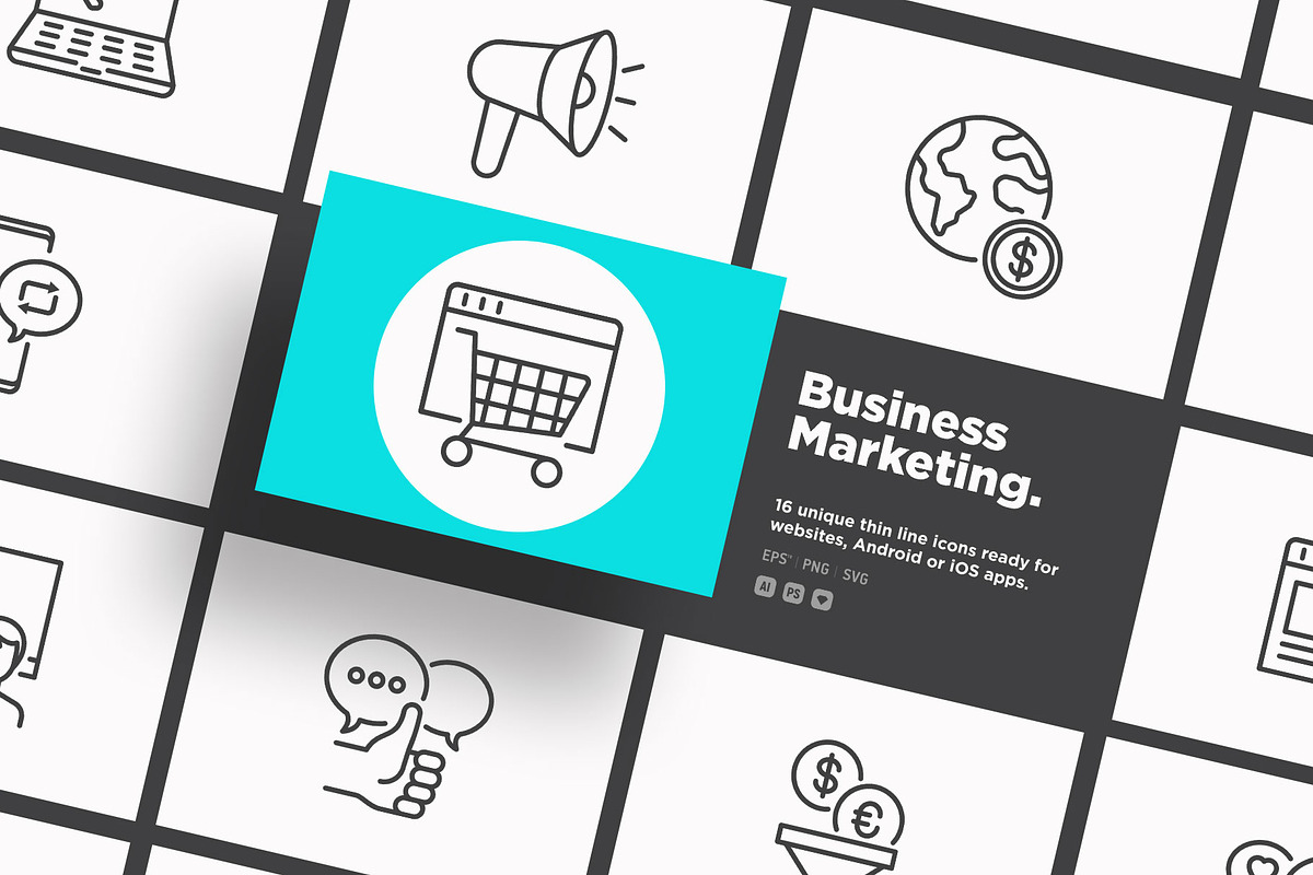 Business Marketing | 16 Icons Set, an Outline Icon by Alex Blogoodf (Photo 14 of 15)