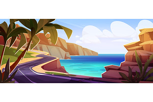 Cartoon coastal road winding along, an Illustration by art PVP - market