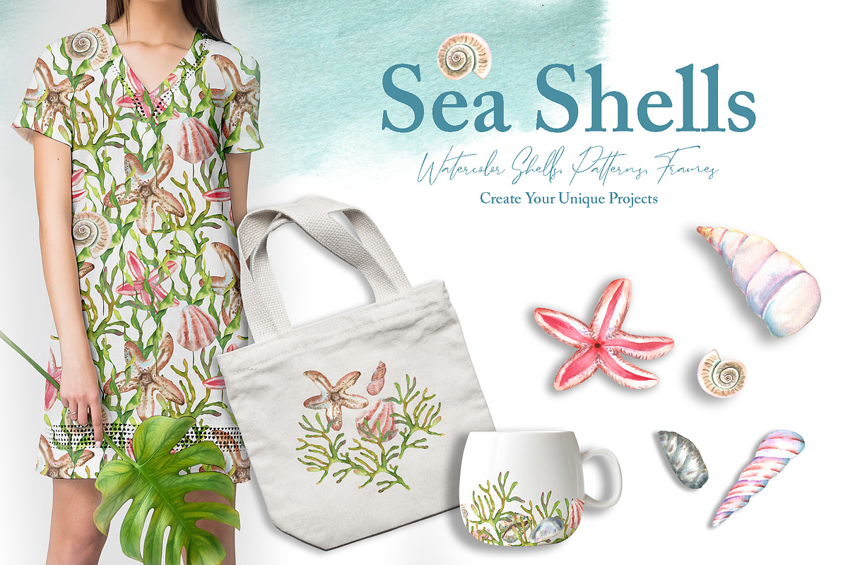 Watercolor Sea Shells Illustrations, a Work Illustration by TanataDesign (Photo 2 of 10)