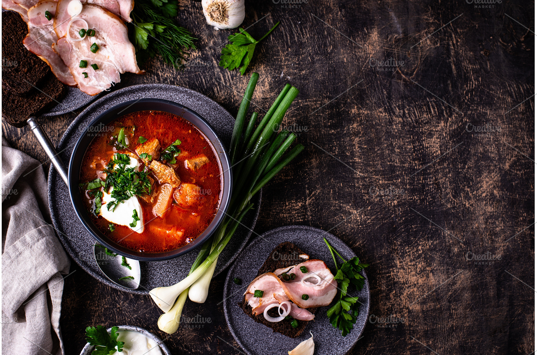 Traditional Ukrainian borsch with, a Food & Drink Photo by Yulia Furman