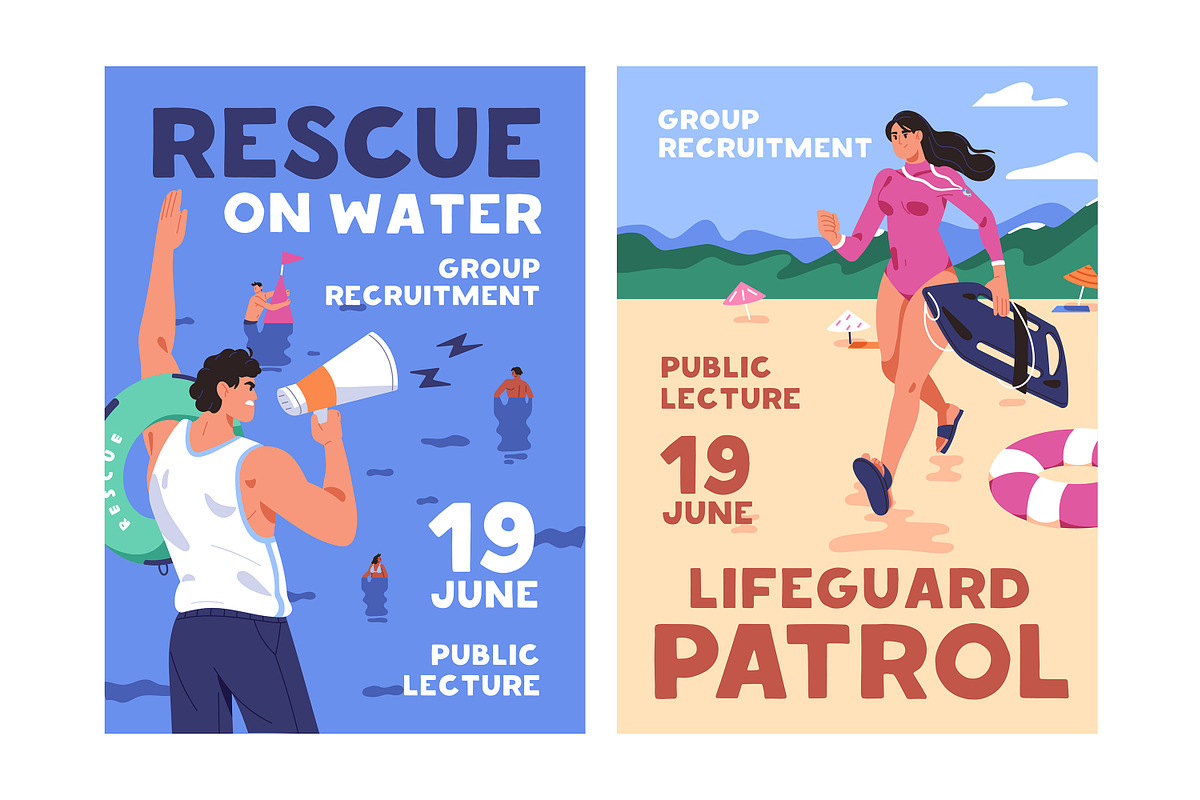 Lifeguard rescue people on water set, an Illustration by PaperTrident (Photo 14 of 15)