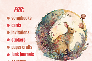 Watercolor Floral Rabbits Clipart