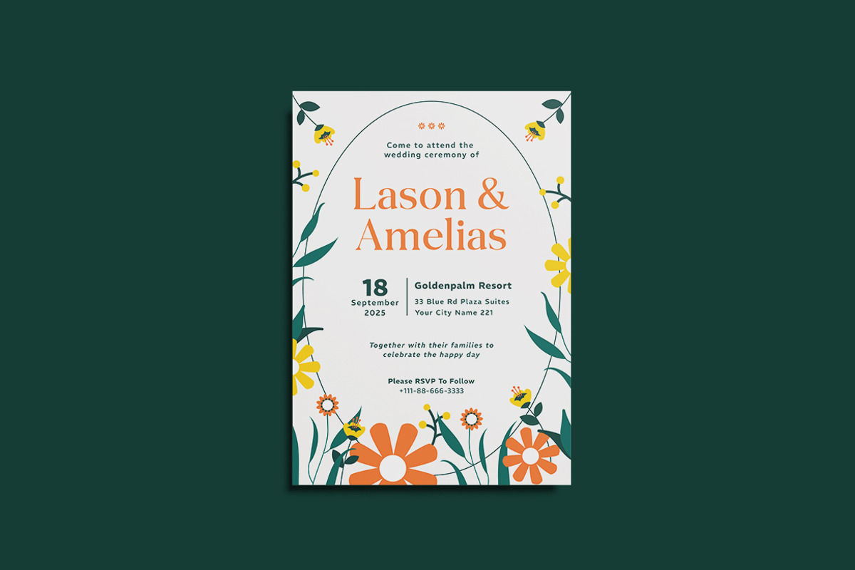 Flowerys Wedding Invitation Template, an Invitation Template by iDoodle Studio (Photo 3 of 4)