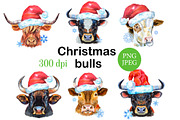 Christmas bulls, an Animal Illustration by Watercolor fantasy (Thumbnail 1 of 4)