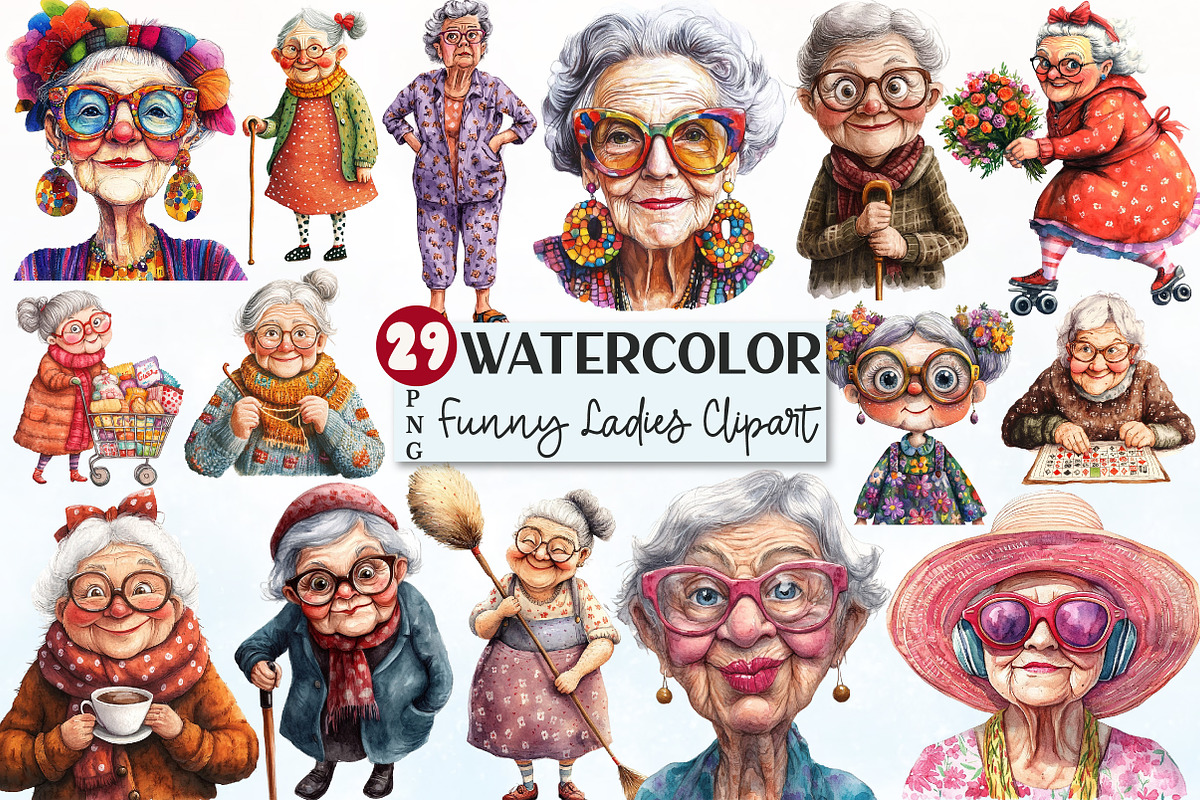 Funny Old Ladies Sublimation Clipart, a Seasonal Illustration by Rose Art (Photo 1 of 4)