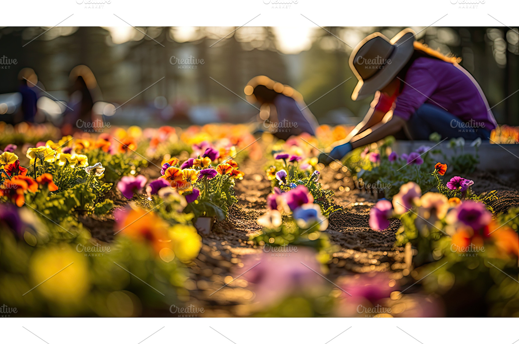 workers spring flower farm ai, a Nature Photo by pikepicture