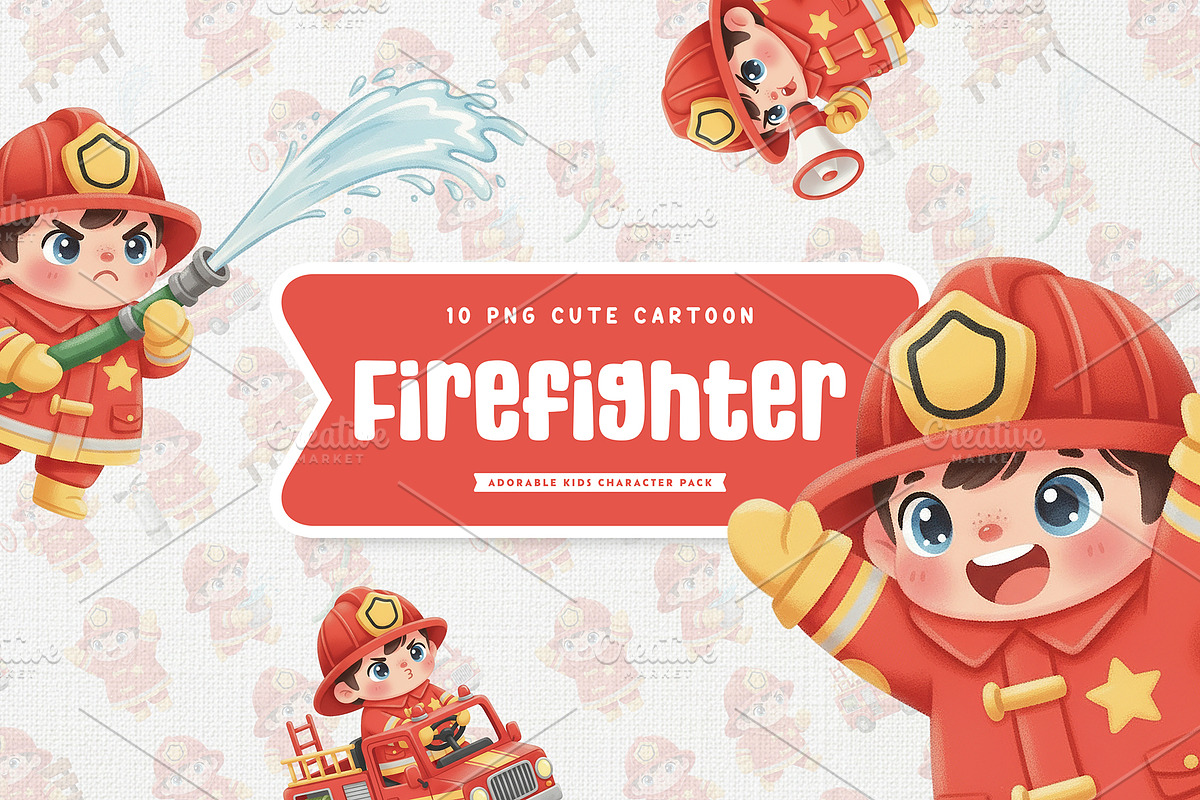 Cute Firefighter Kid Cartoon, a Work Illustration by Gohsantosa (Photo 1 of 4)