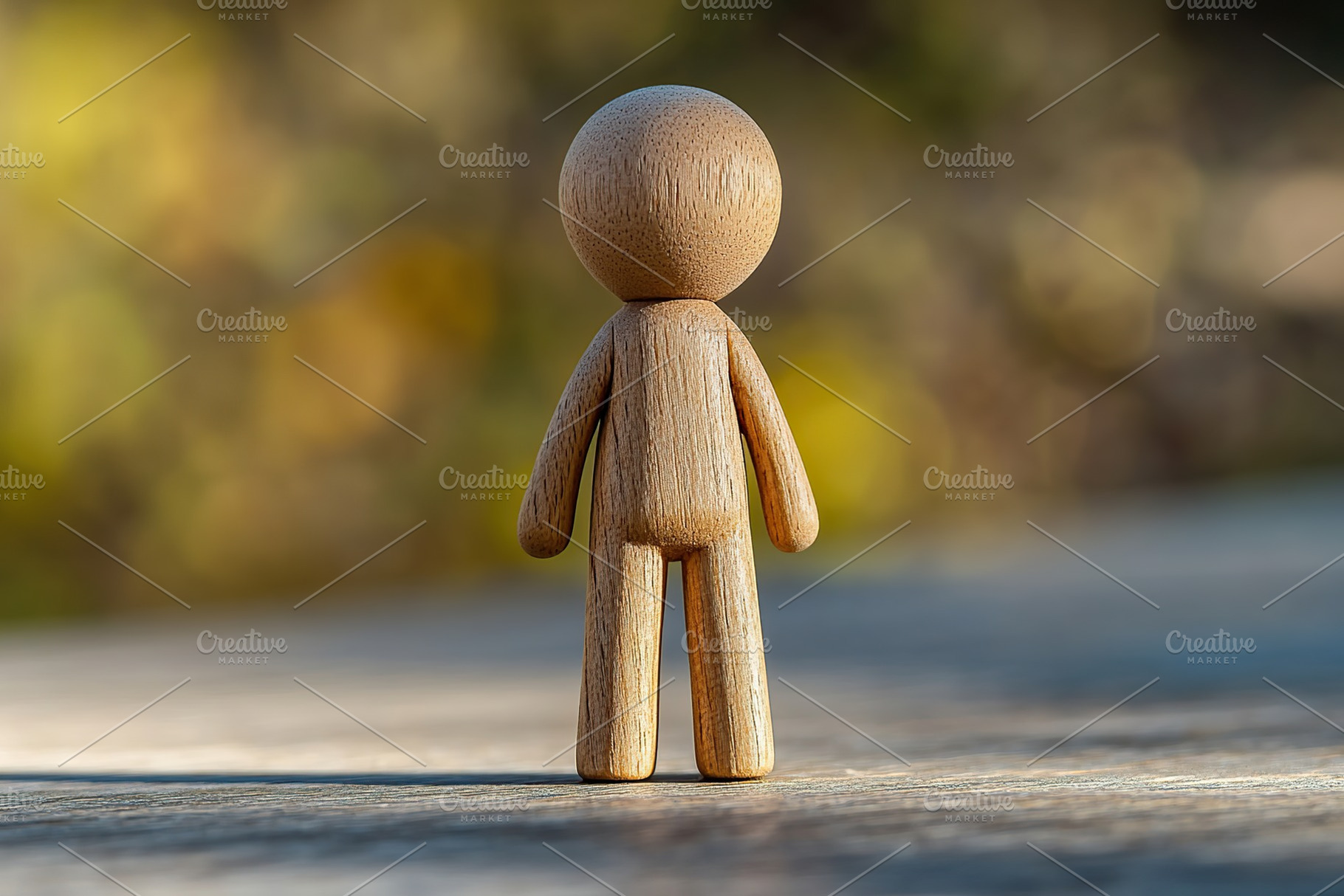 A wooden human figure with rounded features poses upright on a rough surface, b, a Beauty & Fashion Photo by AlyaAnd