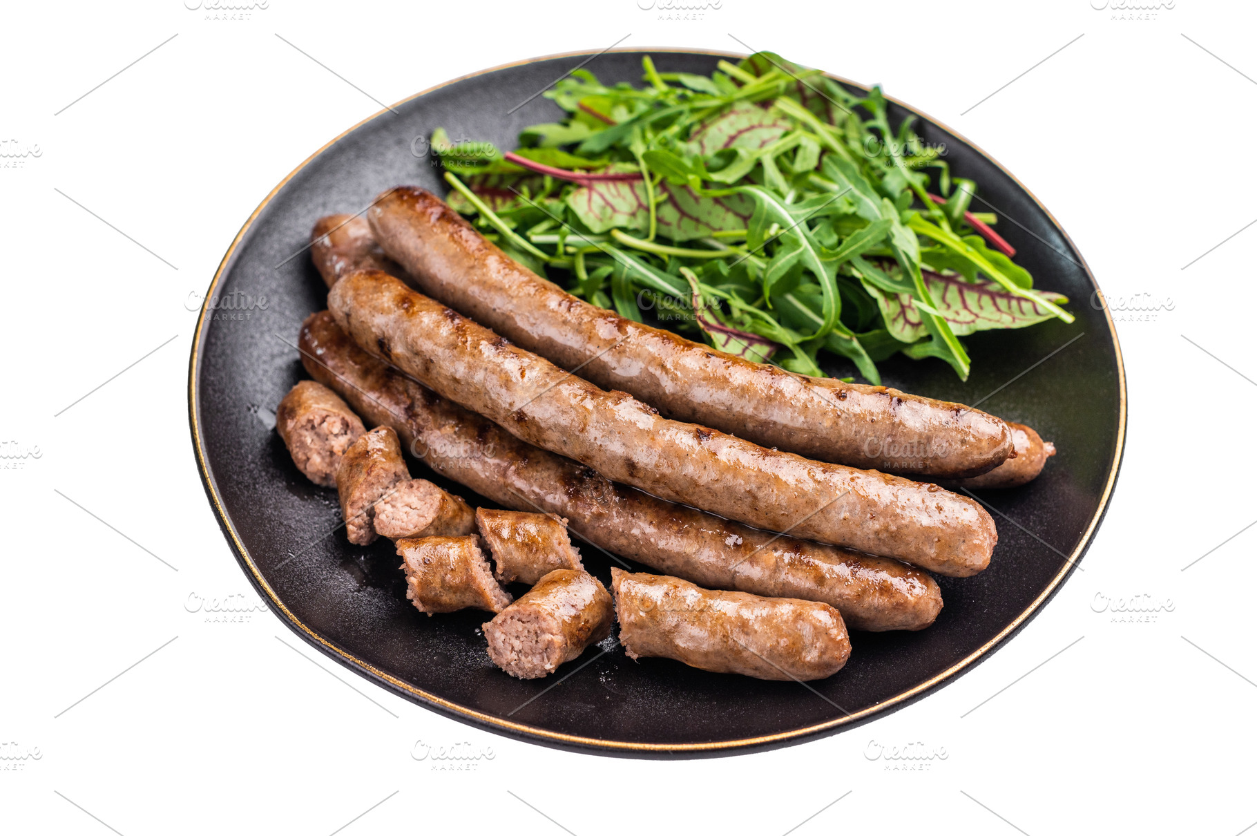 Smoky grilled sausage with grill marks, perfect for satisfying c, a Food & Drink Photo by composter-box@mail.ru