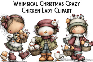 Christmas Crazy Chicken Lady Clipart, an Illustration by Pixels.Craft