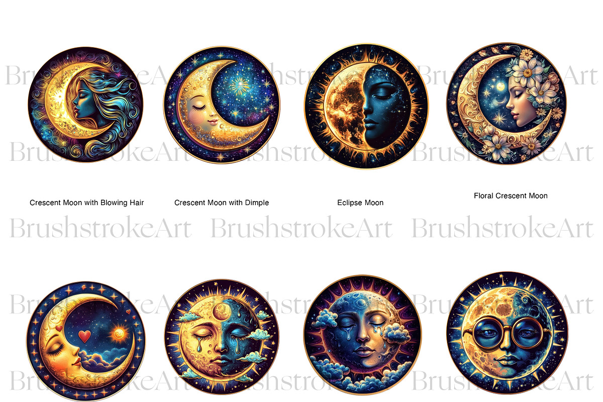 Mystical Moon Clipart, Celestial Sun, a Decorative Illustration by BrushstrokeArtGB (Photo 3 of 9)