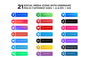 Social media icons set with username