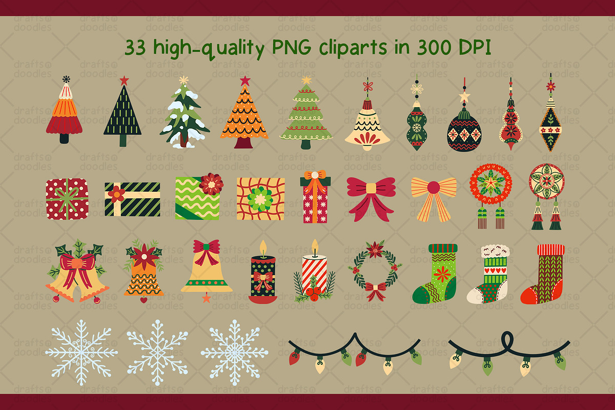 Christmas Ornaments Graphic Set, a Pattern Graphic by Drafts n Doodles (Photo 2 of 6)