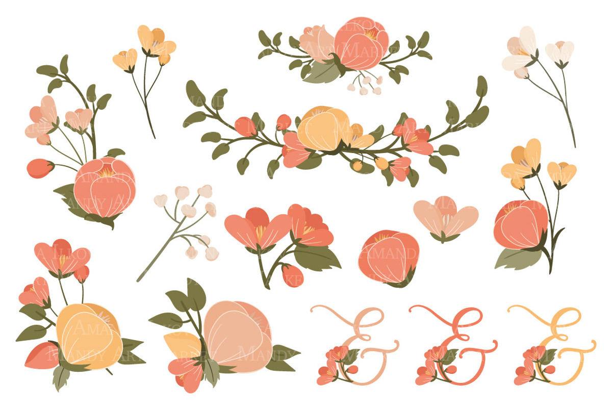 Peach Floral Heart Wreath Clipart, an Illustration by Amanda Ilkov (Photo 5 of 5)