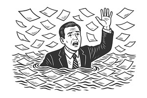 Overwhelmed Businessman Drowning, a Person Illustration by AlexArt