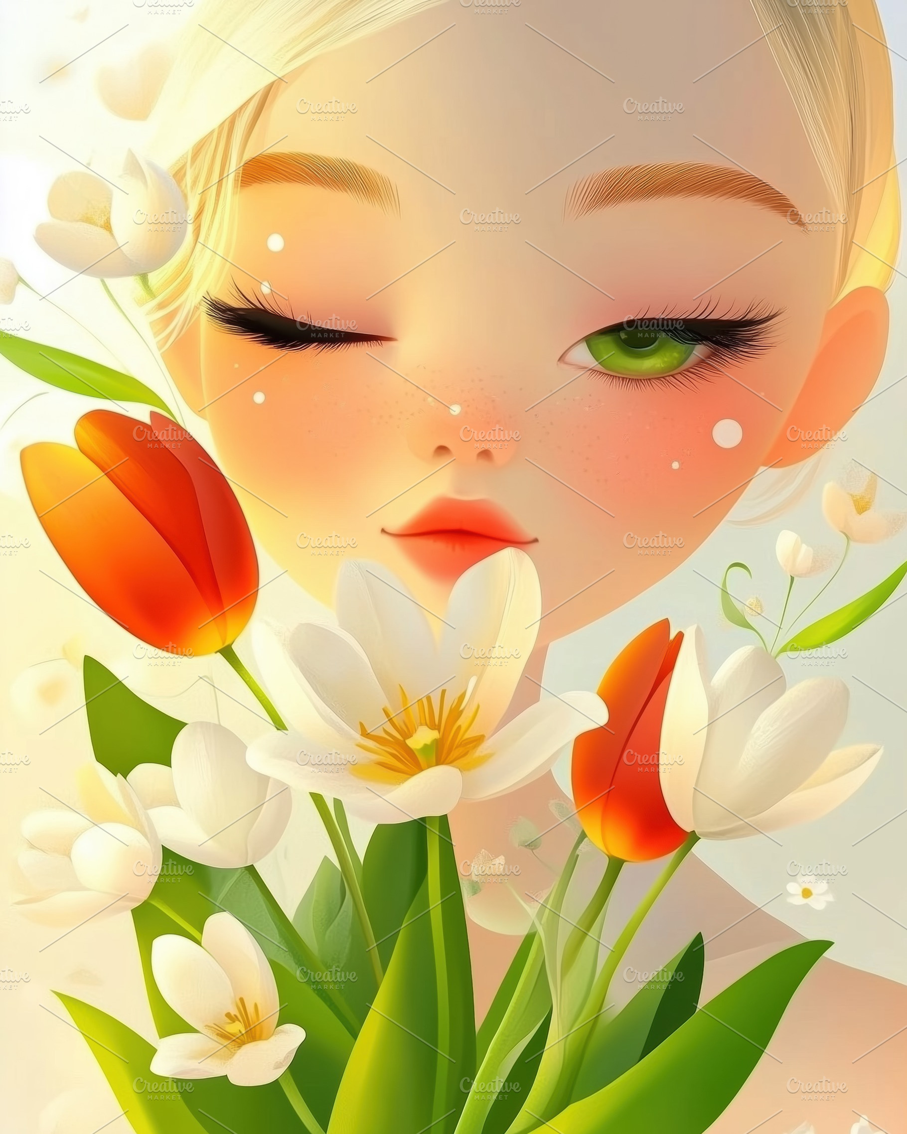 Beautiful girl with beautiful green eyes, blonde hair beautifully pulled back,, a Person Photo by Textures & Backgrounds