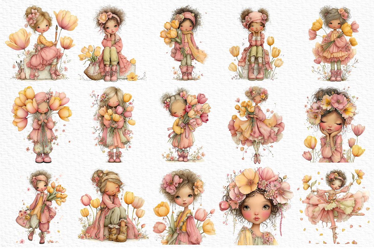 Yellow Tulip Spring Girls Clipart, an Illustration by Craft Nest (Photo 6 of 6)