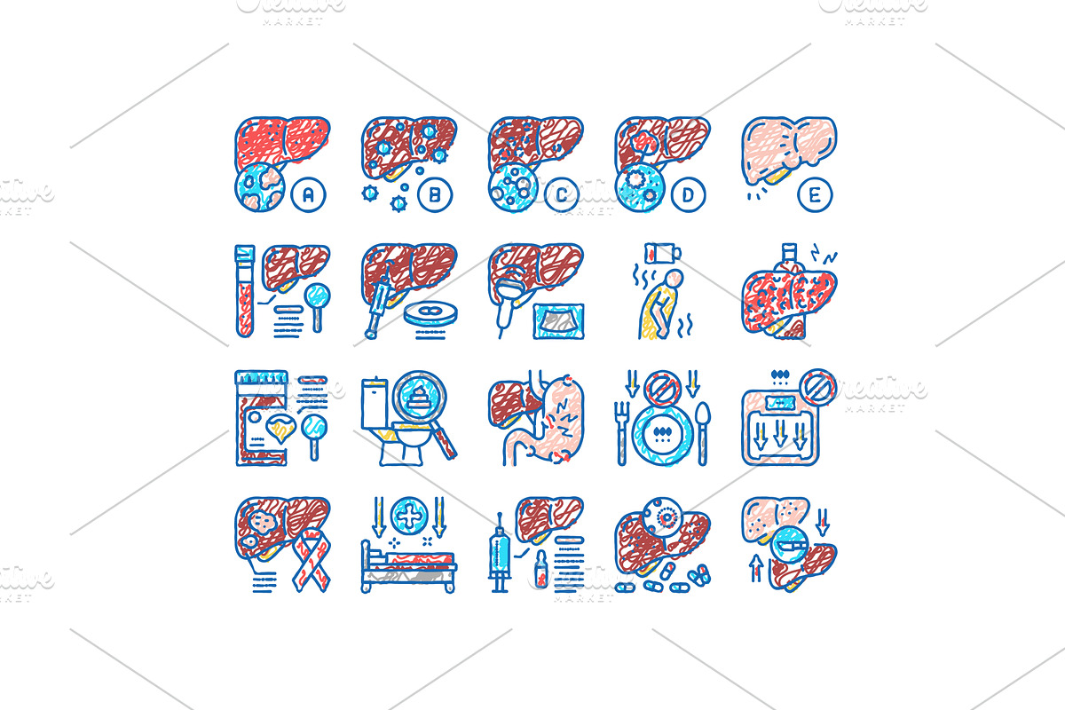 Hepatitis Liver Health Problem Icons, an Object Illustration by pikepicture