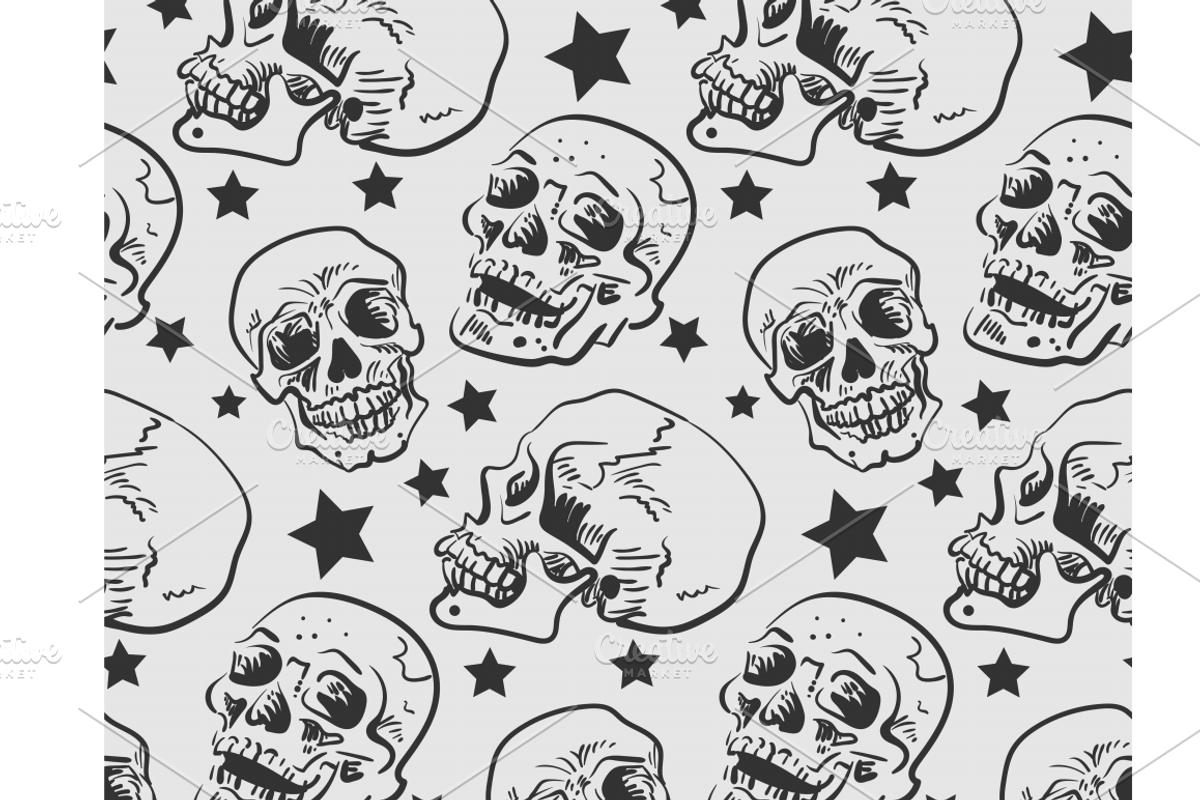 Seamless pattern with skulls, a Pattern Graphic by kio