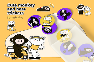 16 Monkey And Bear Stickers