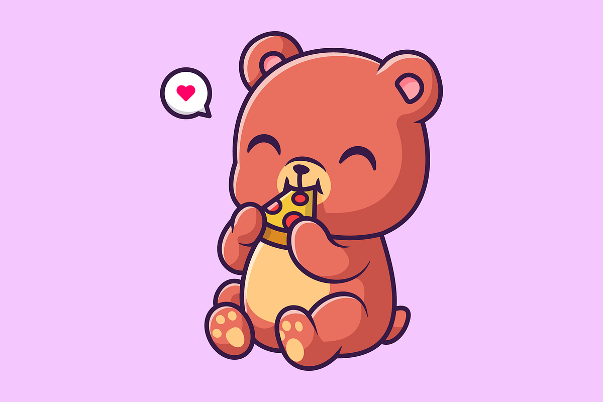 Cute Bear Eating Pizza Cartoon, an Animal Illustration by Catalyst Labs