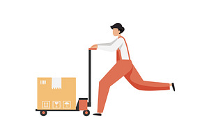 Man courier pushing trolley cart, a Transportation Illustration by Sky Pics Studio