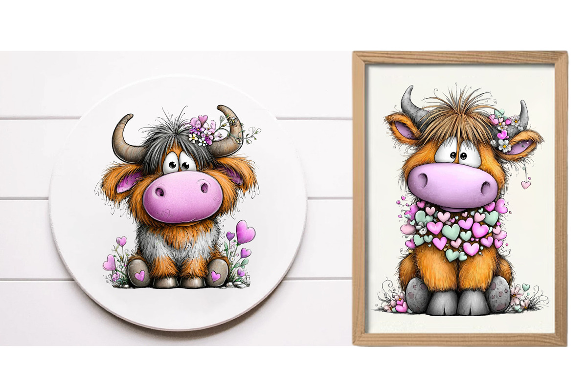 Watercolor Valentine Haighland cow, an Illustration by Designworld (Photo 4 of 6)