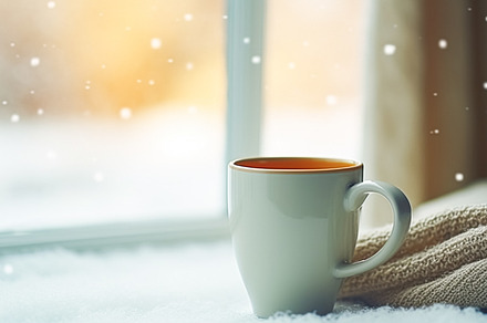 Winter holidays, calm and cosy home, cup of tea or coffee mug an, a Food & Drink Photo by Anneleven