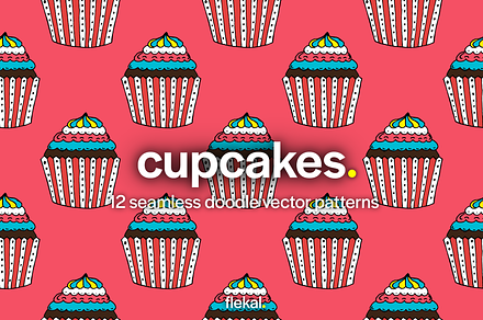 Cupcakes Seamless Doodle Patterns