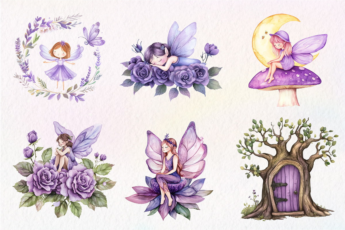 Watercolor Magical Garden Purple Fai, an Illustration by CreationArt (Photo 3 of 9)