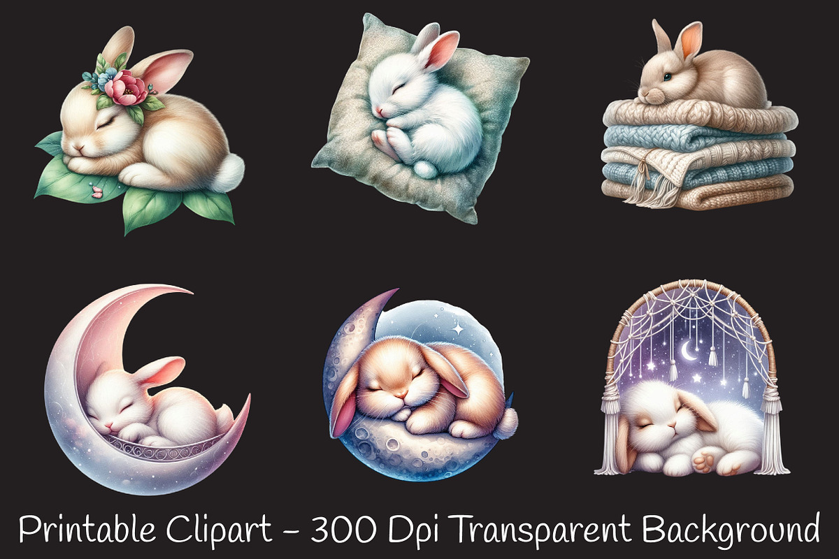Bunny Neutral Sleeping Animals PNG, a Seasonal Illustration by RobertsArt (Photo 2 of 7)