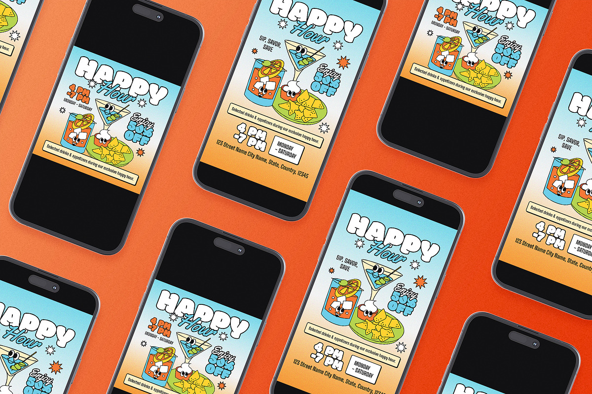 Modern Happy Hour Flyer Set, a Flyer Template by Aiyari Graphic (Photo 2 of 3)