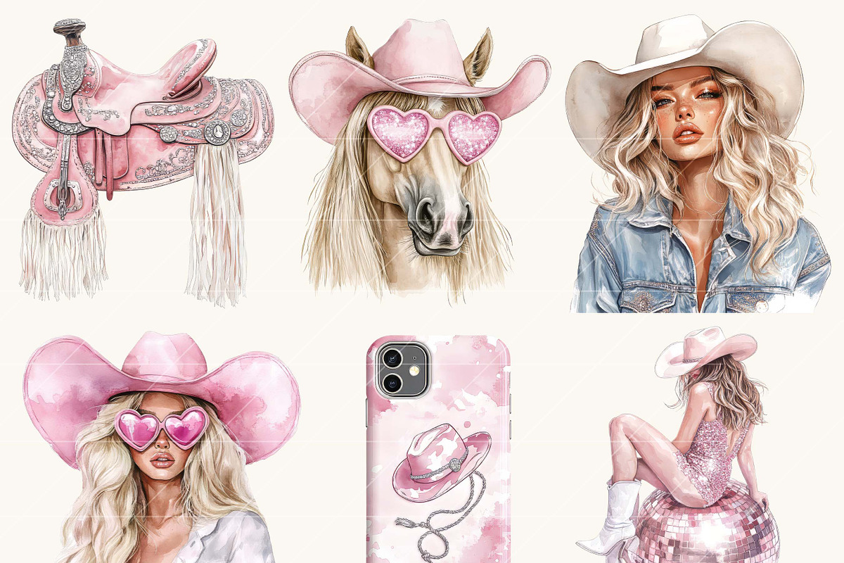 Pink Disco Cowgirl Clipart, a Person Illustration by Design Scotch (Photo 4 of 9)