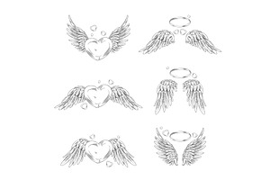 Angel wings with ring and heart, an Animal Illustration by Sabelskaya