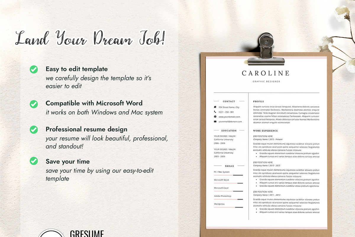 Professional Resume CV Template DOCX, a Resume Template by GResume (Photo 9 of 10)