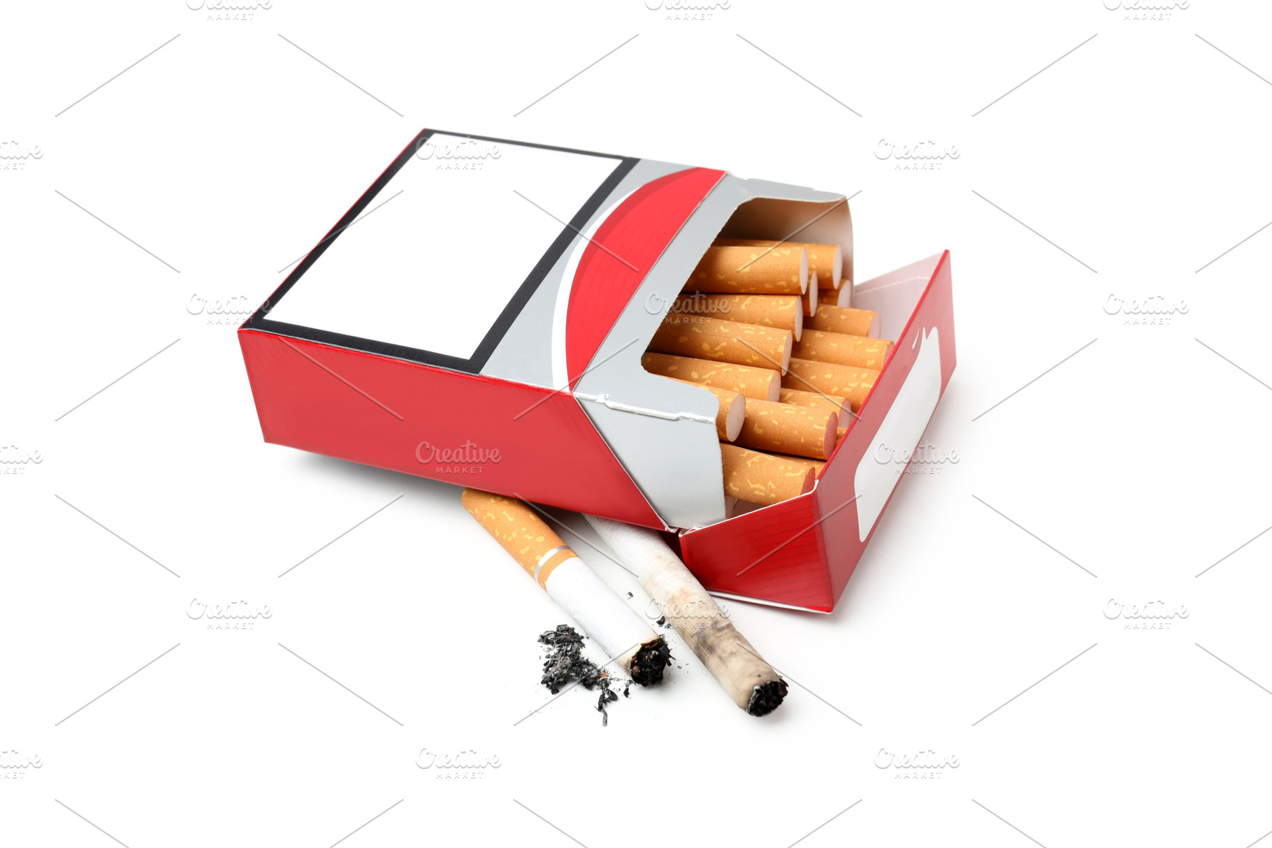 Concept of harm of smoking, pack of cigarettes isolated on white, an Industrial Photo by AtlasStudio PRO