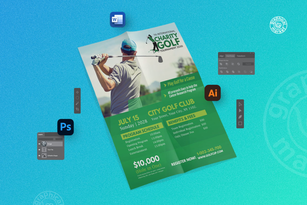 Golf Tournament Flyer Template V1, a Flyer Template by GraphicalMarket (Photo 6 of 6)