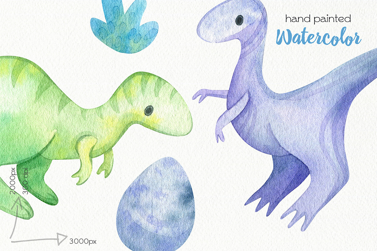 Watercolor Dinosaurs Clipart, an Illustration by OllyKo Art (Photo 4 of 4)
