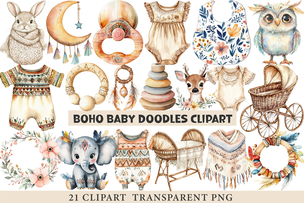 Boho Baby Doodles Sublimation Png, an Illustration by cherrydesign (Photo 1 of 3)