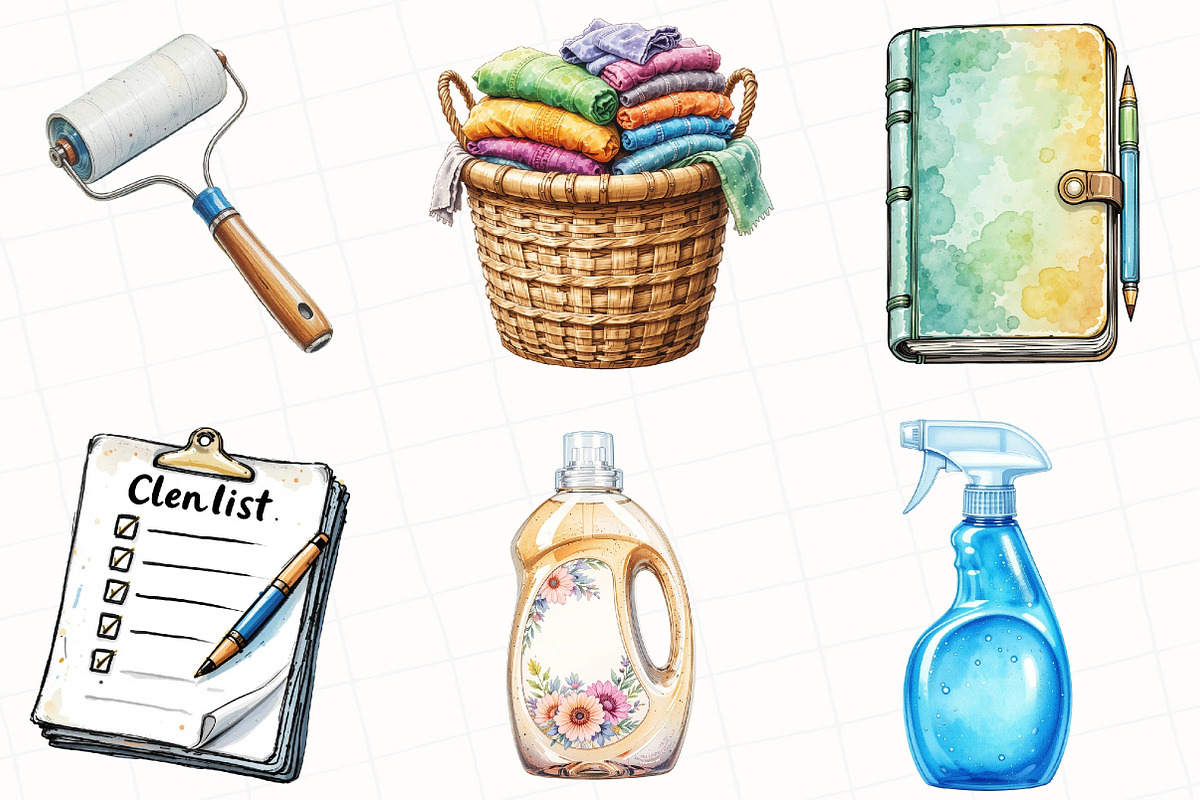 Watercolor Housekeeping Clipart, an Illustration by OK Design (Photo 4 of 5)