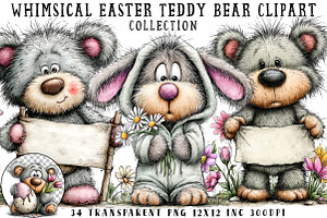 Whimsical Easter Teddy Bear Clipart, an Illustration by OK Design