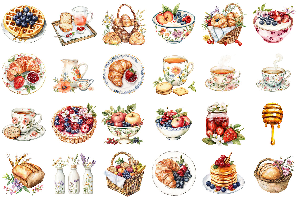 Cottagecore Breakfast Clipart Set, an Illustration by designcity5 (Photo 2 of 5)