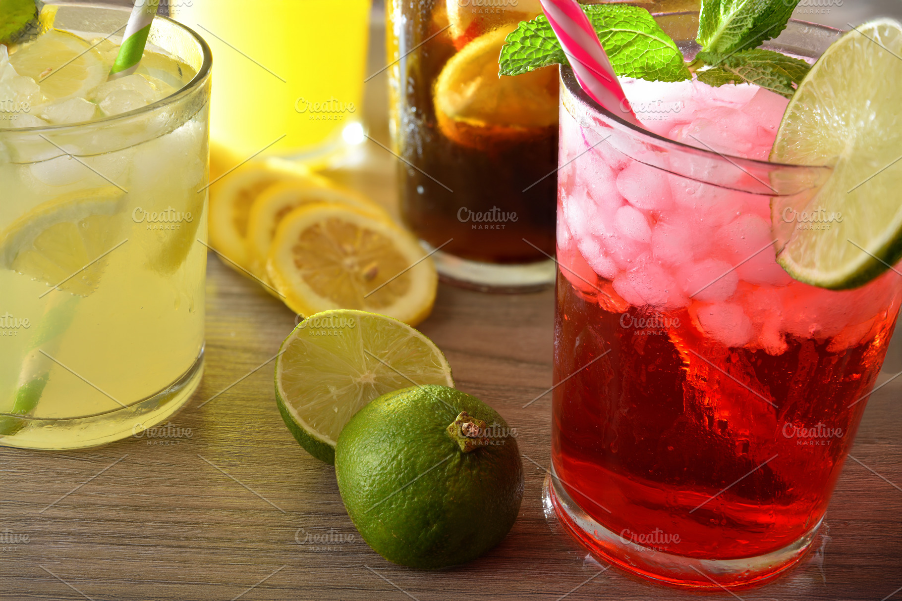 Detail of refreshing drinks on wooden table, a Food & Drink Photo by Davizro's Market