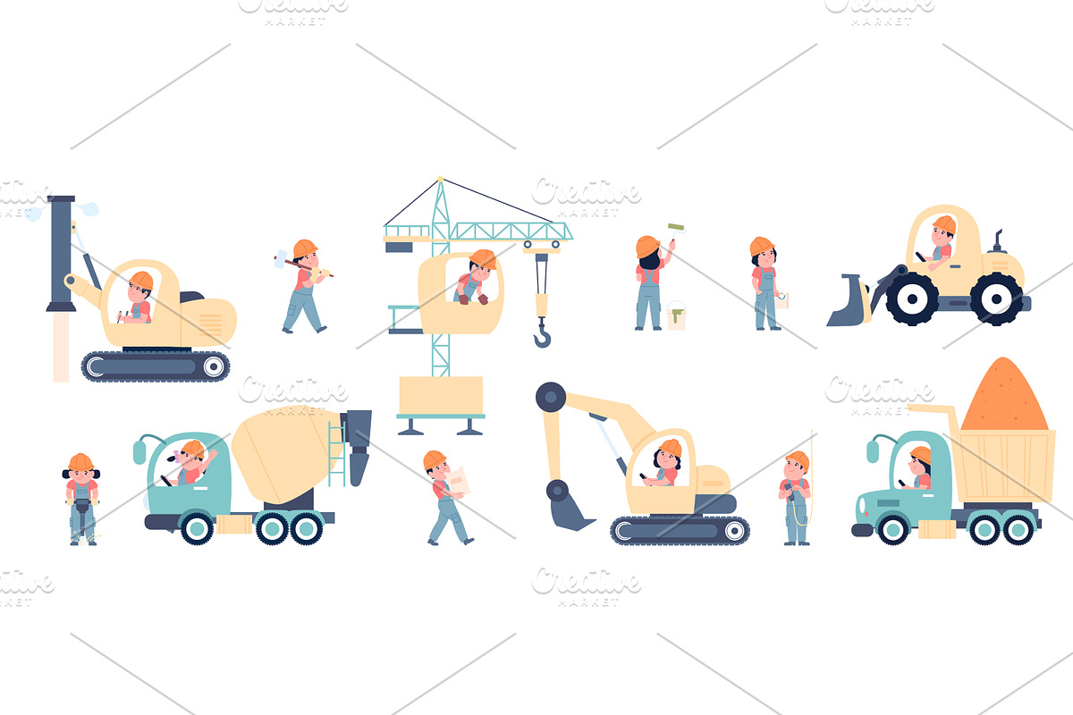 Children on construction vehicle, an Illustration by LadadikArt