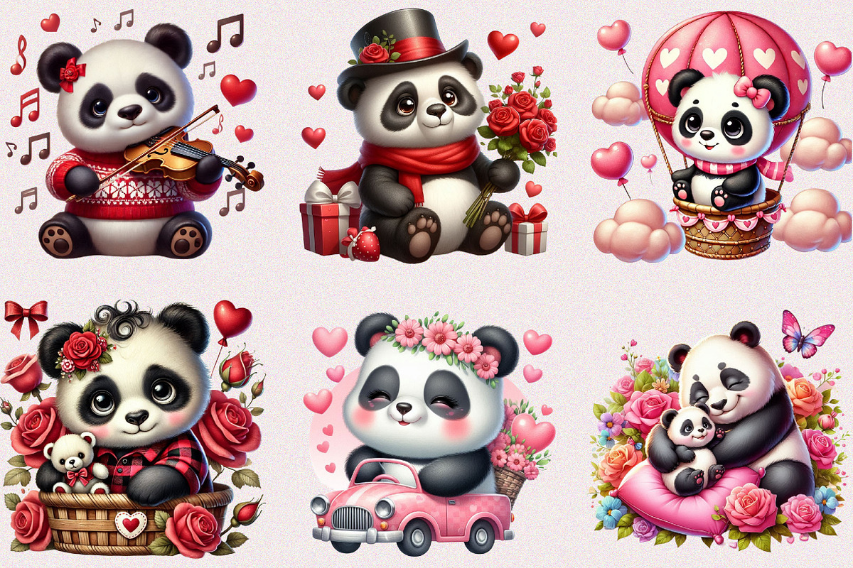 Valentine Cute Panda Clipart Bundle, a Seasonal Illustration by Craft Nest (Photo 2 of 5)